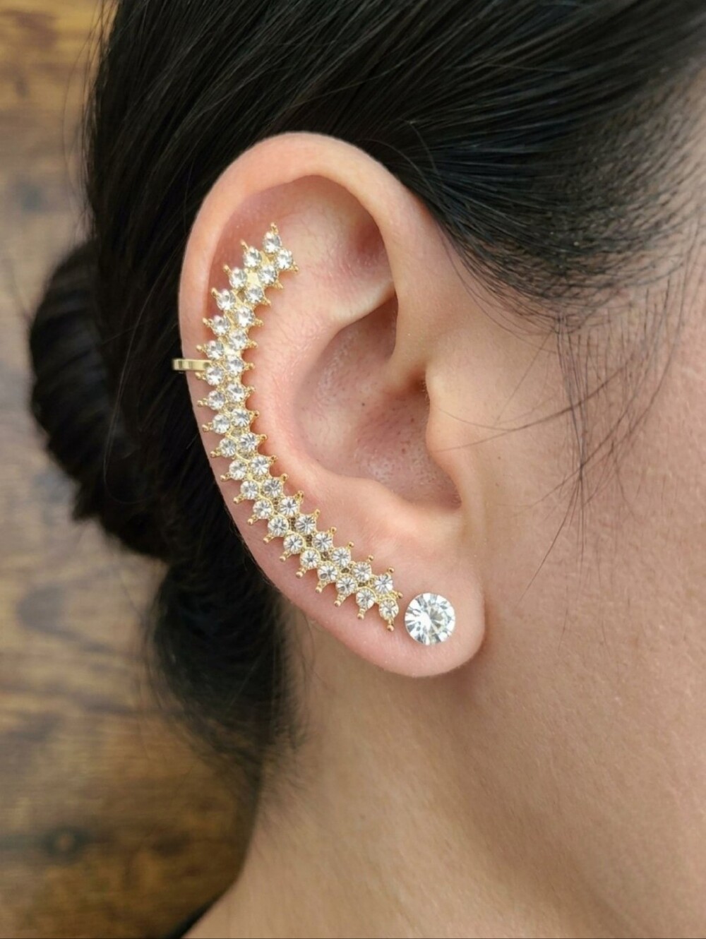 Gold Crystal Ear Crawler and Stud Earring Set - Elegant Gold Sparkle